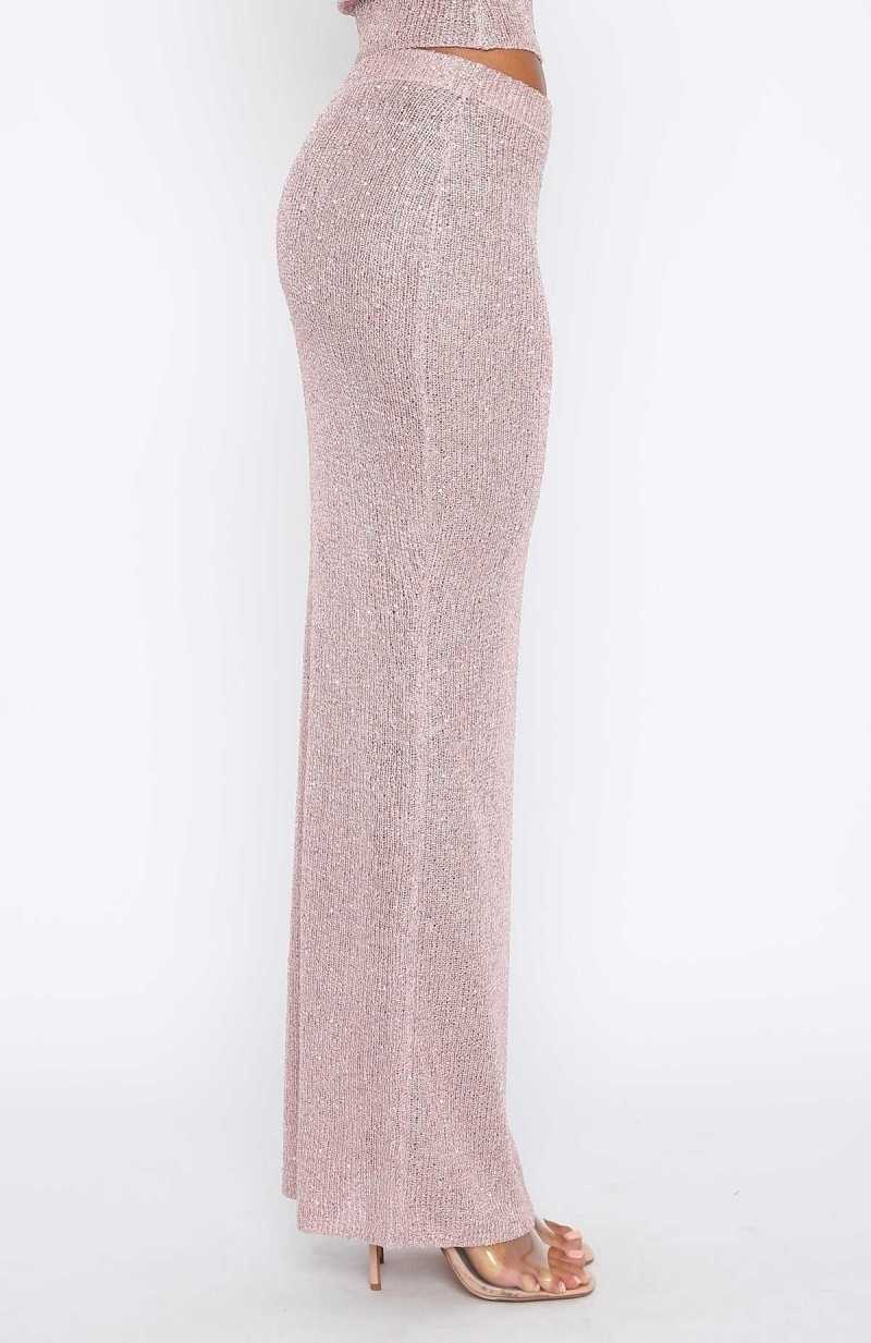 White Fox Star Shining Sequin Knit Maxi Skirt Pink | RGBUYJ-315