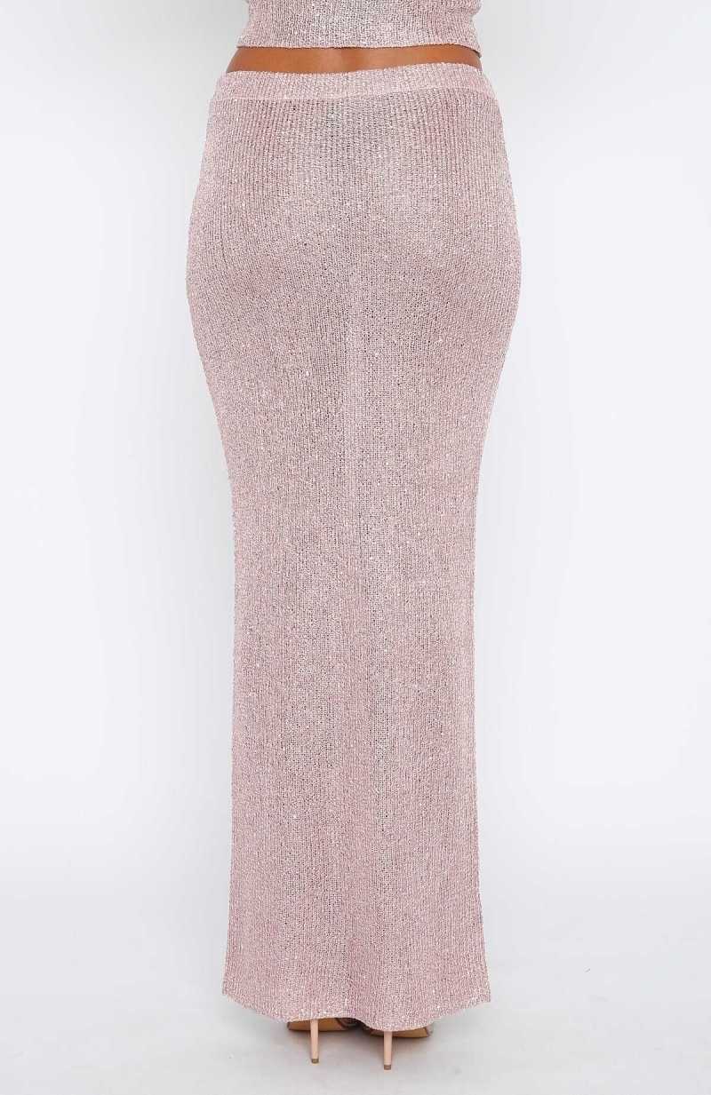 White Fox Star Shining Sequin Knit Maxi Skirt Pink | RGBUYJ-315