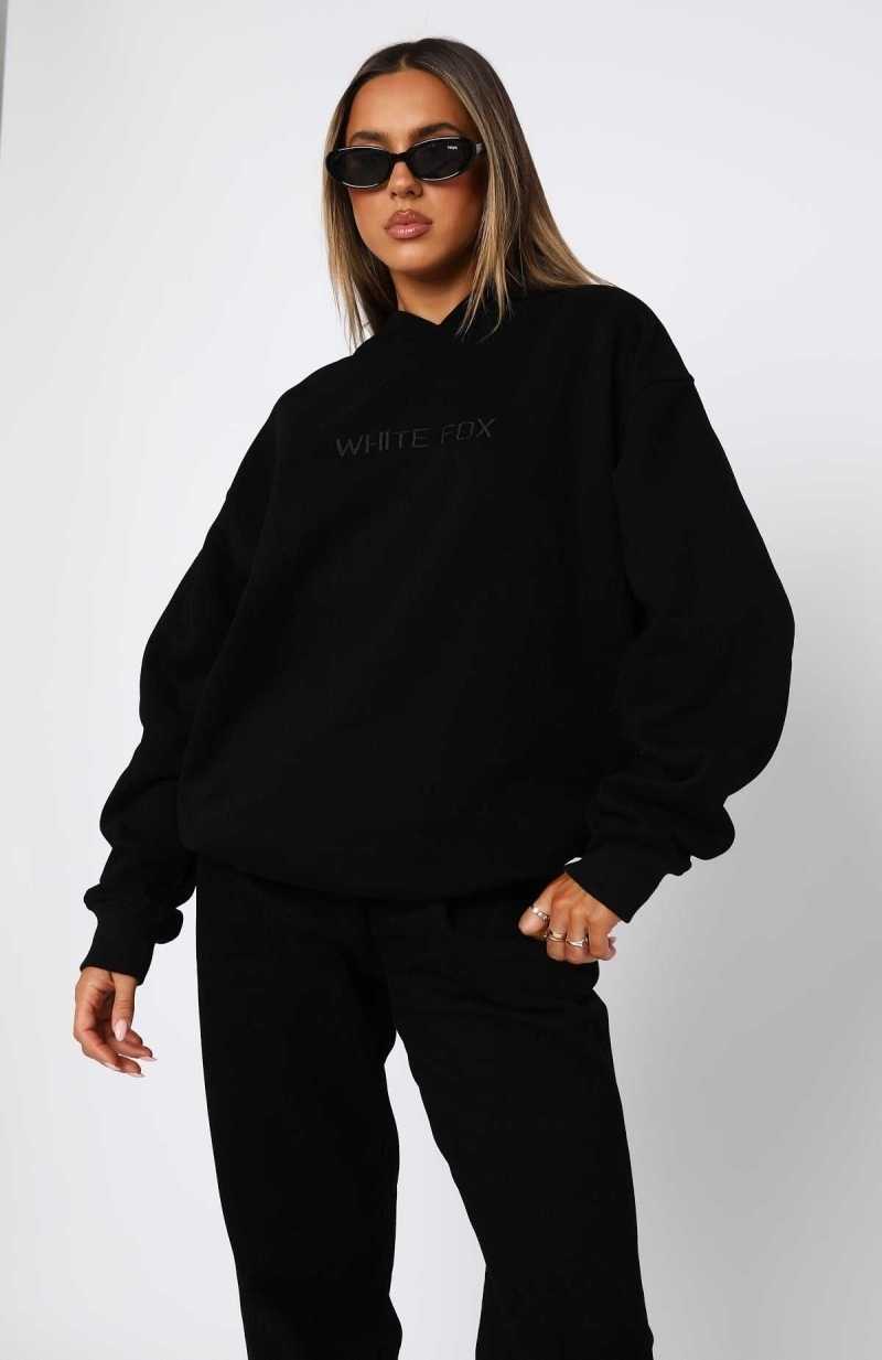 White Fox Stay Lifted Oversized Hoodie Black | ZENBAL-295