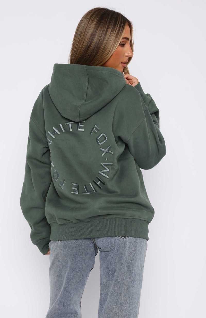 White Fox Stay Lifted Oversized Hoodie Dark Green | ZVQFBP-236
