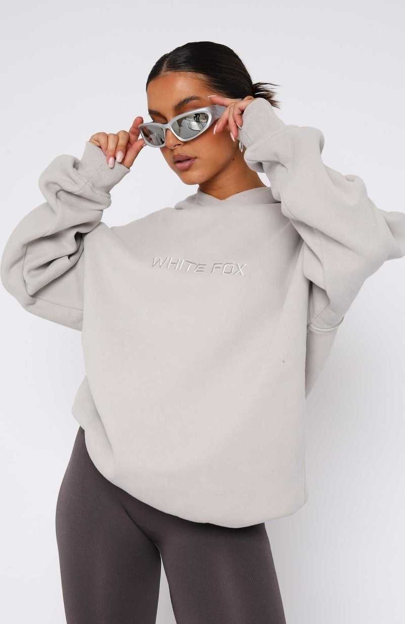 White Fox Stay Lifted Oversized Hoodie Moon | QVTYAZ-506