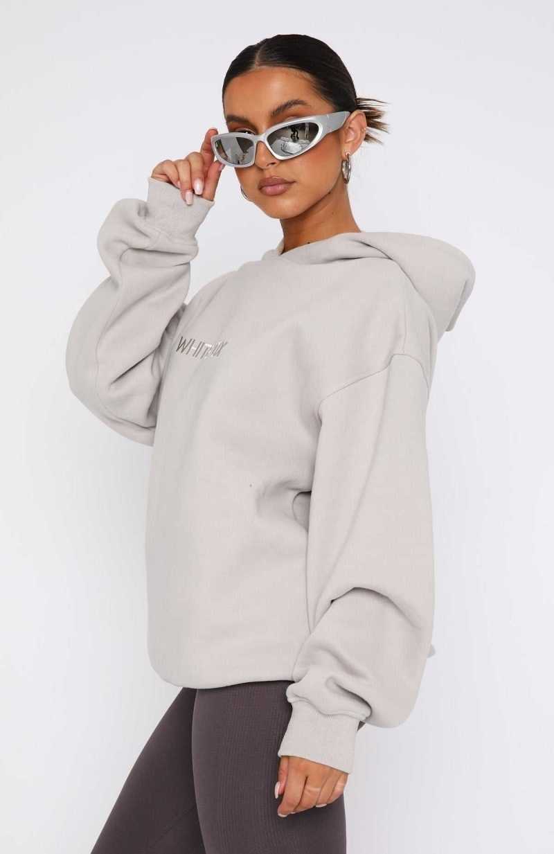 White Fox Stay Lifted Oversized Hoodie Moon | QVTYAZ-506