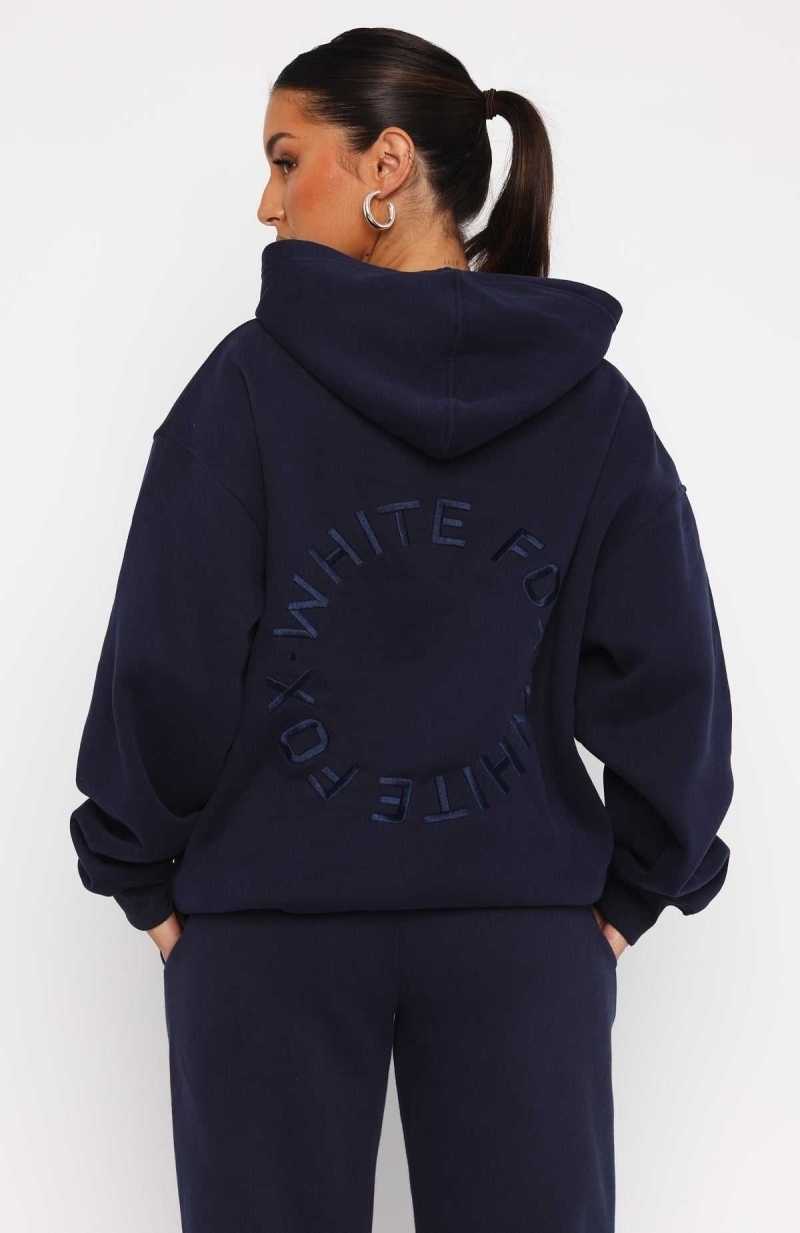 White Fox Stay Lifted Oversized Hoodie Navy | QPNDZH-431
