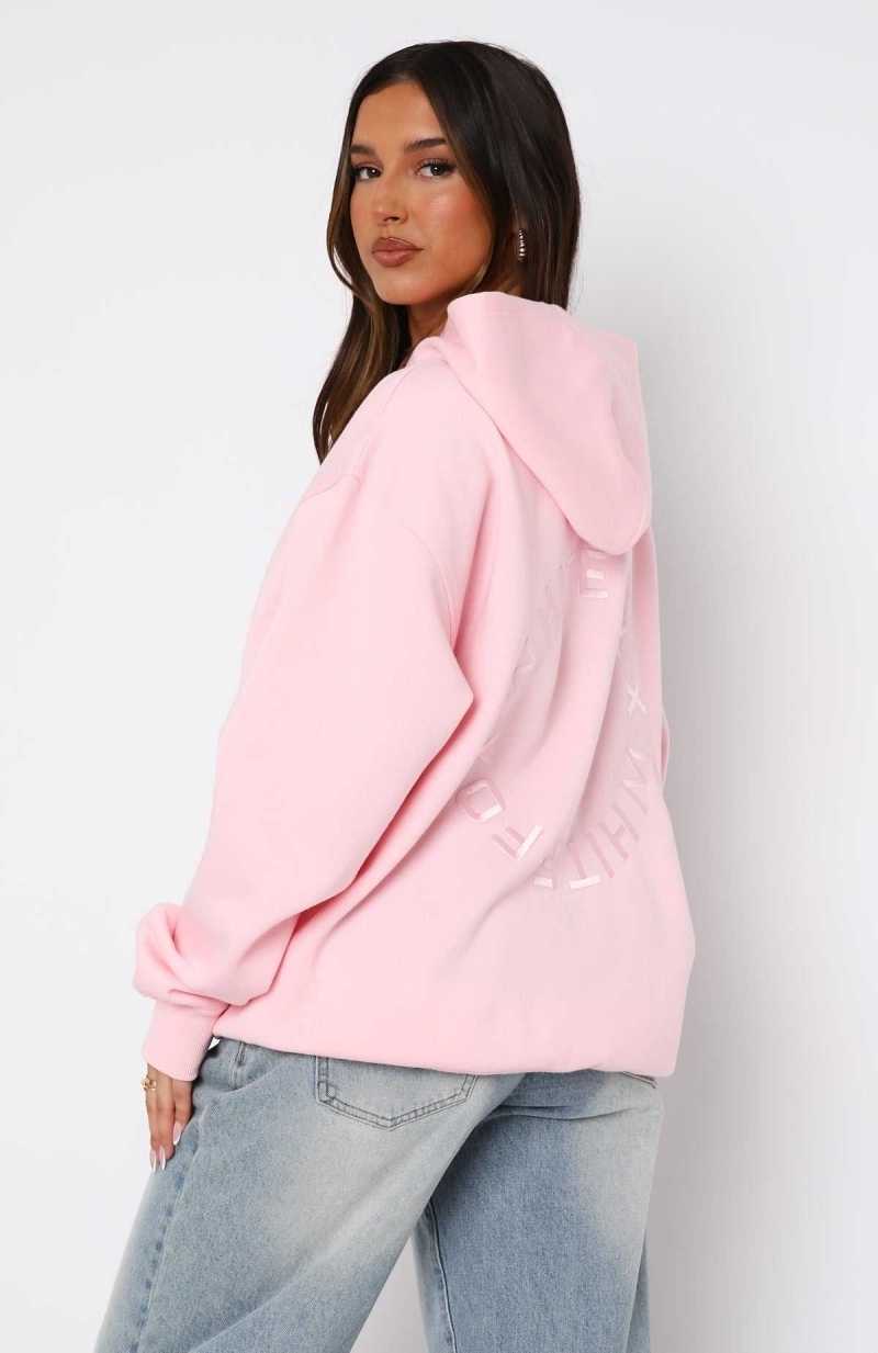 White Fox Stay Lifted Oversized Hoodie Posy | EDCMVT-796