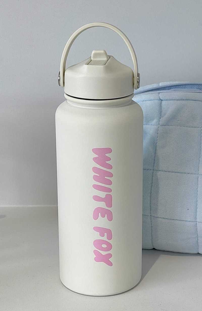 White Fox Staying Hydrated Drink Bottle Off White/Pink | NPFUWH-318
