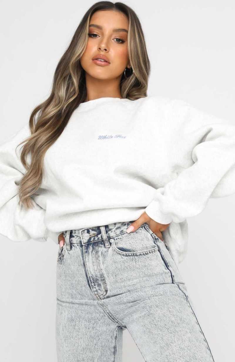 White Fox Steal Your Heart Oversized Sweater Grey Marle | PVFQZR-392