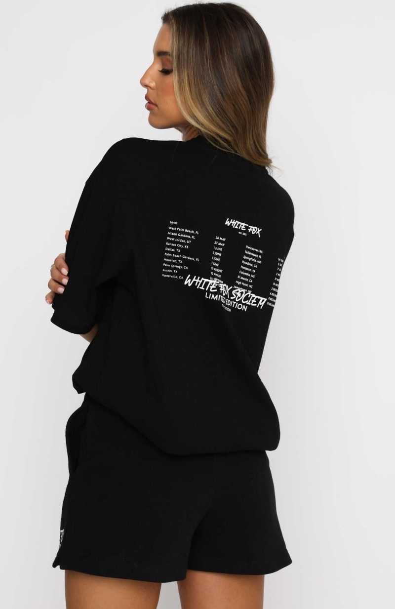 White Fox Step Back Oversized Tee Black | QWJIPK-391