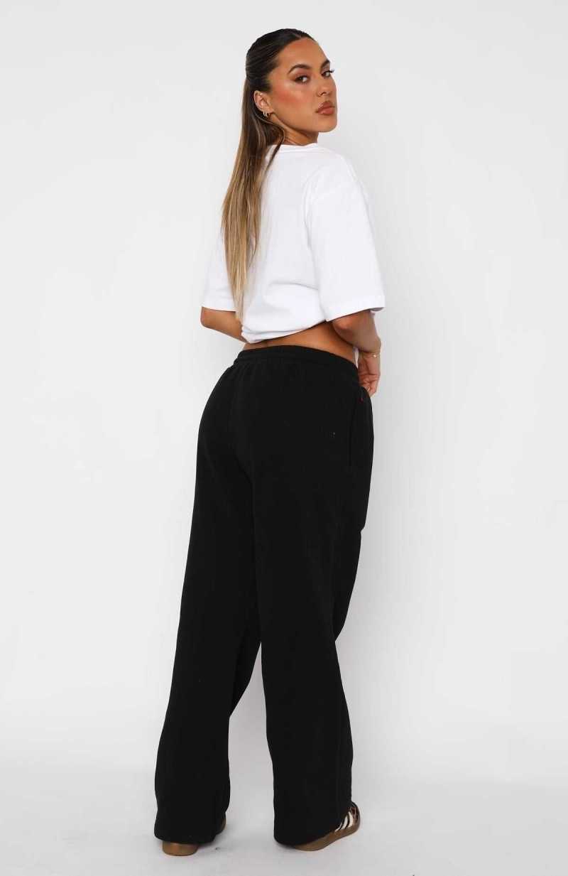 White Fox Stick With Me Wide Leg Sweatpants Black | NGXZAJ-836