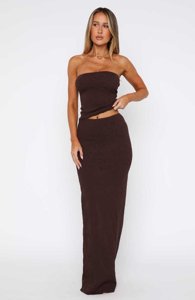 White Fox Still In Love With You Maxi Skirt Chocolate | APUOLD-149