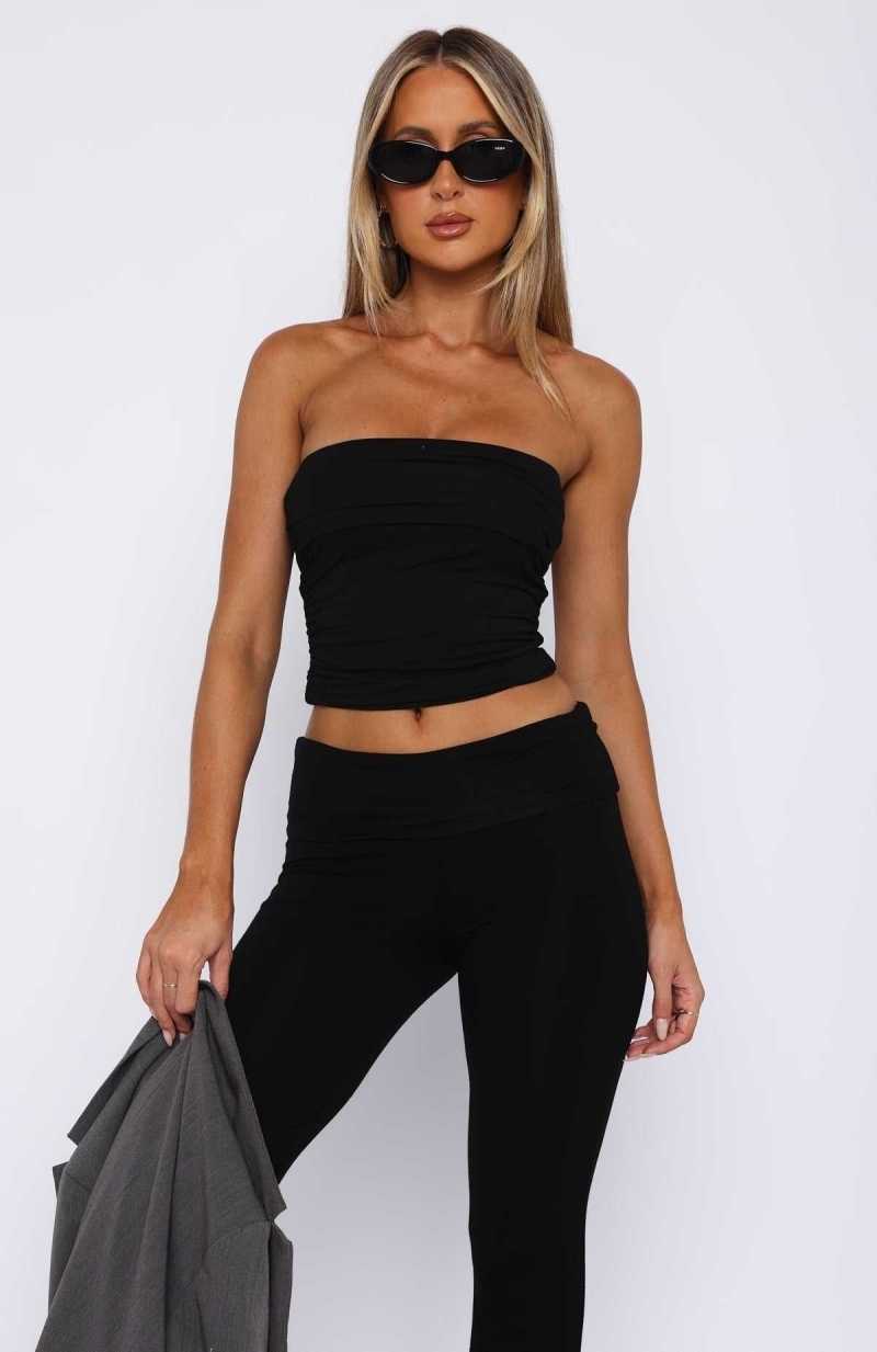 White Fox Sweet Escape Strapless Top Black | QOBHYL-527
