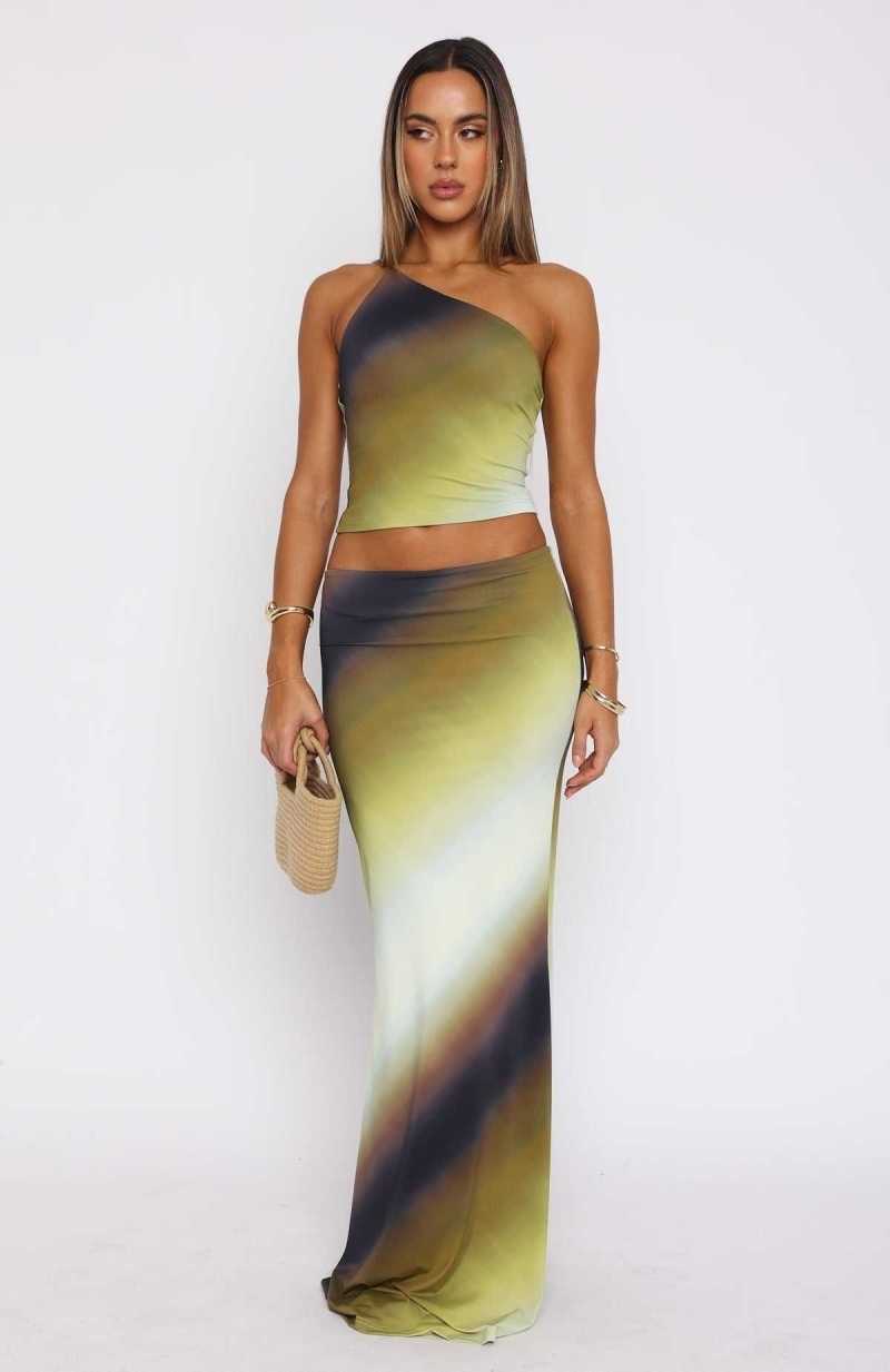 White Fox Sweet Salutations Maxi Skirt Olive Grove | IZKRBL-946