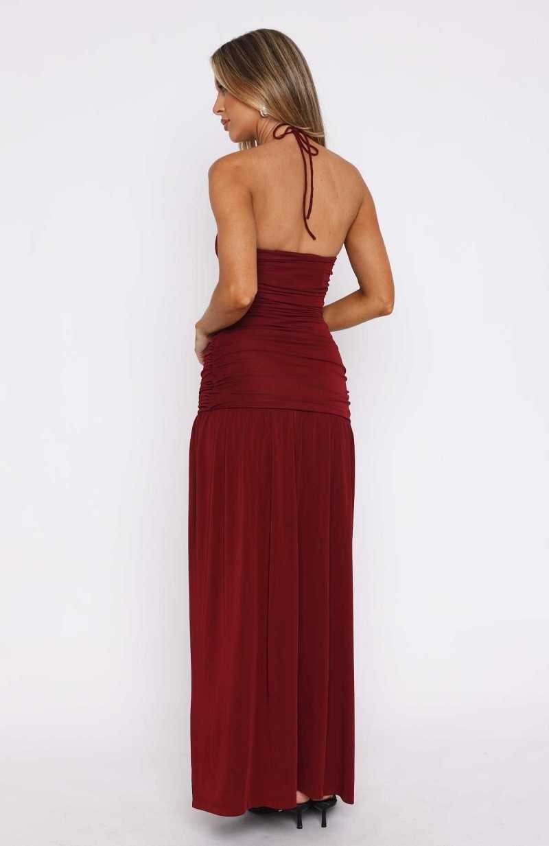 White Fox Sweet Skies Maxi Dress Burgundy | RUKTHN-236