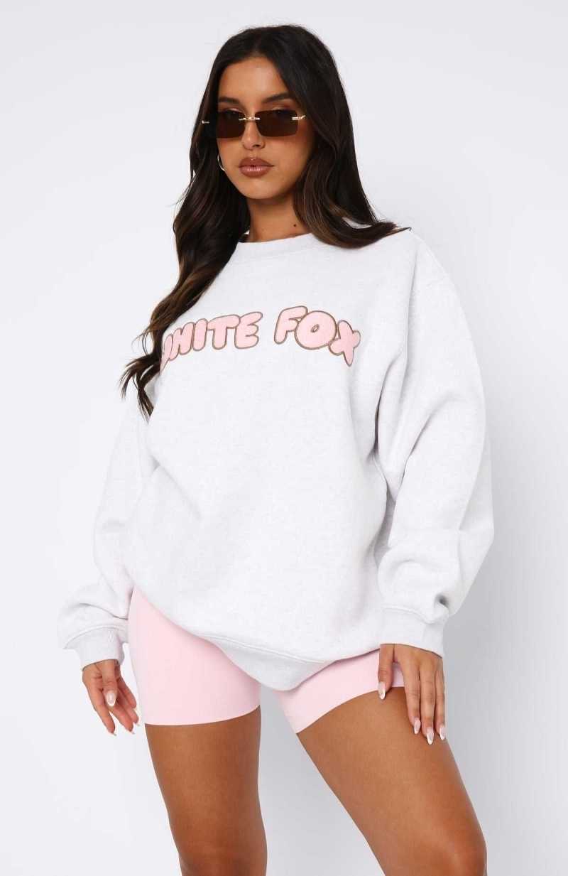 White Fox Sweet Treat Oversized Sweater Grey Marle | BGQFMD-896