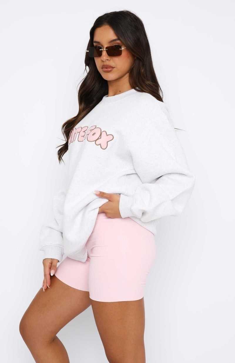 White Fox Sweet Treat Oversized Sweater Grey Marle | BGQFMD-896