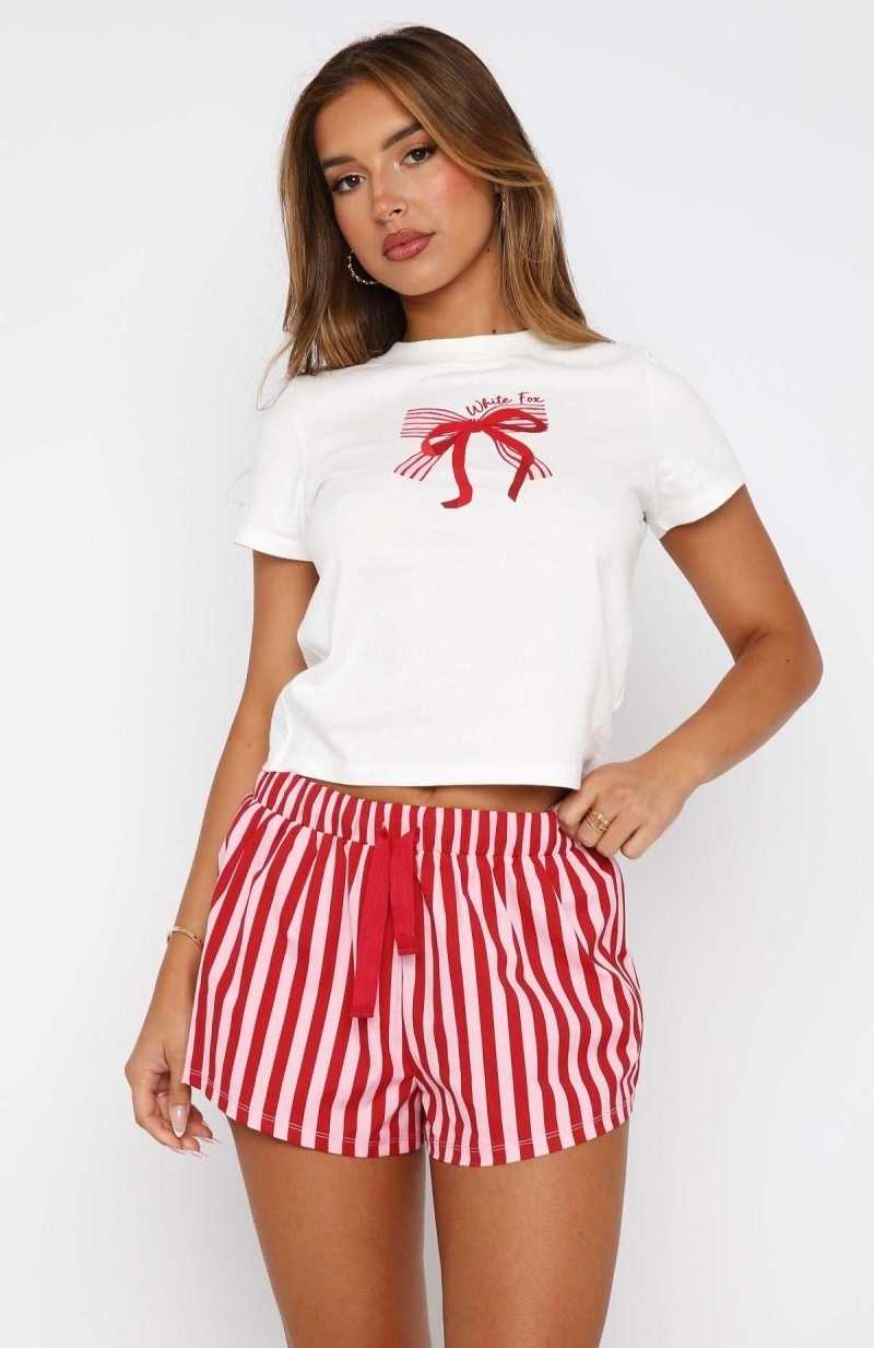 White Fox Sweetheart Pyjama Set Candy Stripe | MPYQNS-091
