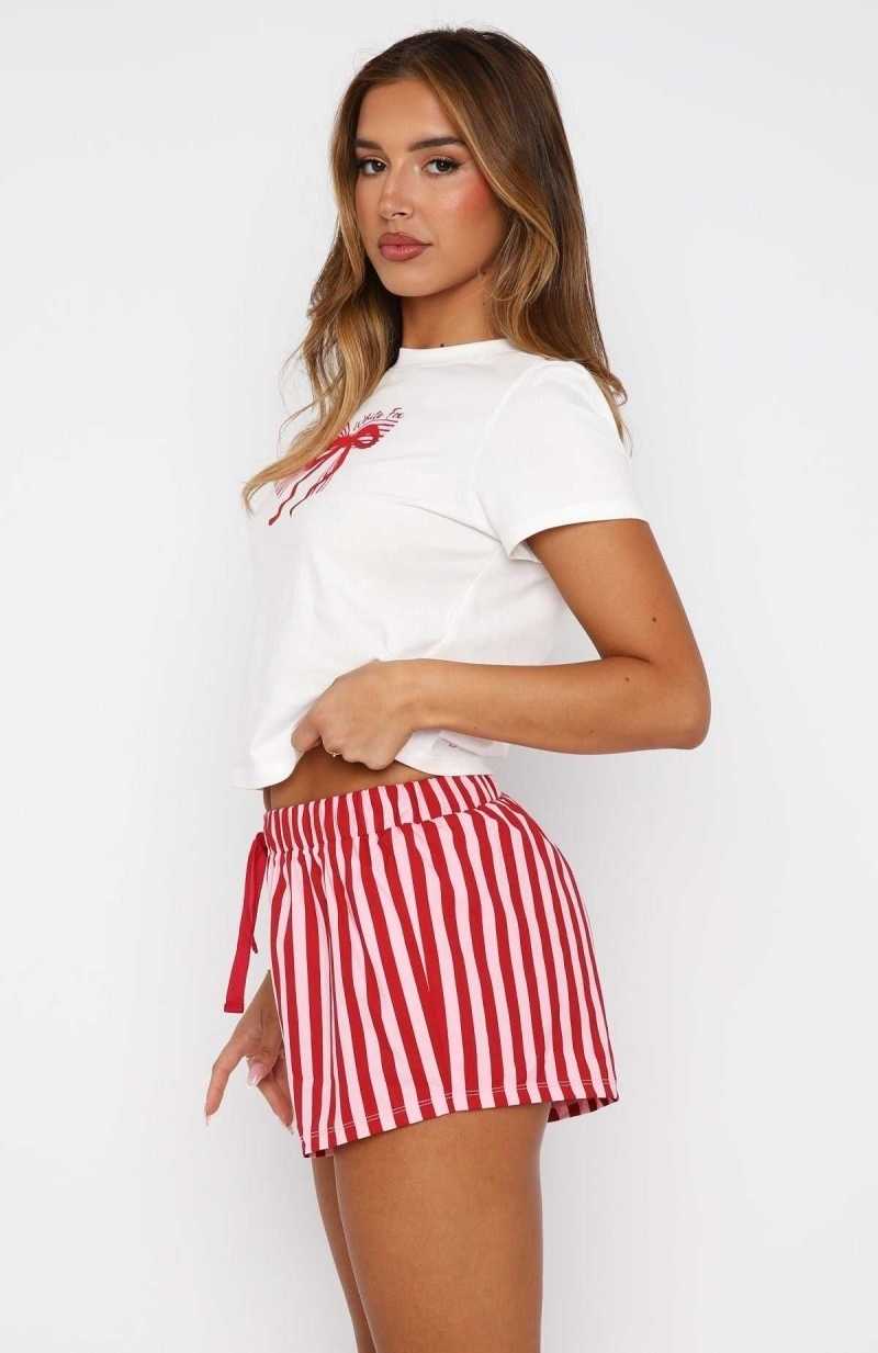 White Fox Sweetheart Pyjama Set Candy Stripe | MPYQNS-091