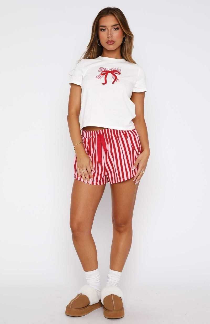 White Fox Sweetheart Pyjama Set Candy Stripe | MPYQNS-091