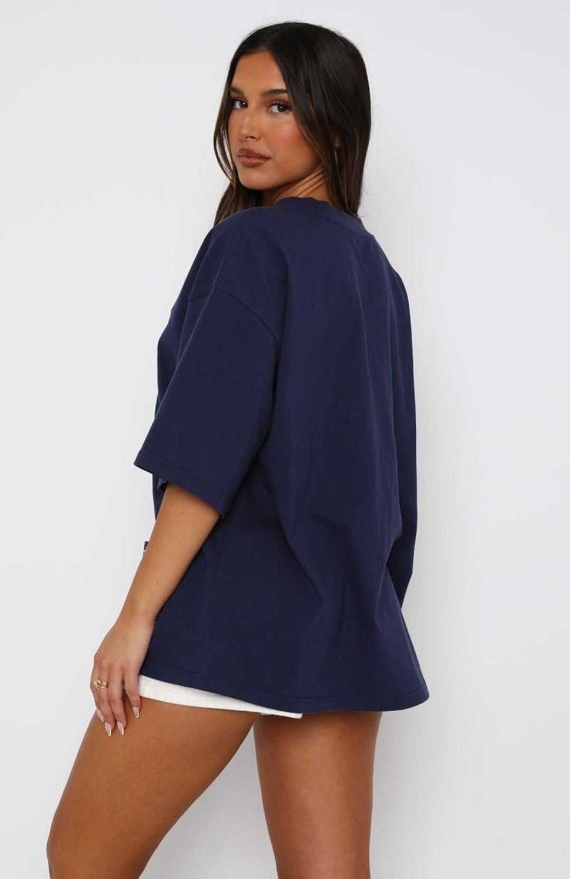 White Fox Take Your Place Oversized Tee Navy | ODWBNU-835