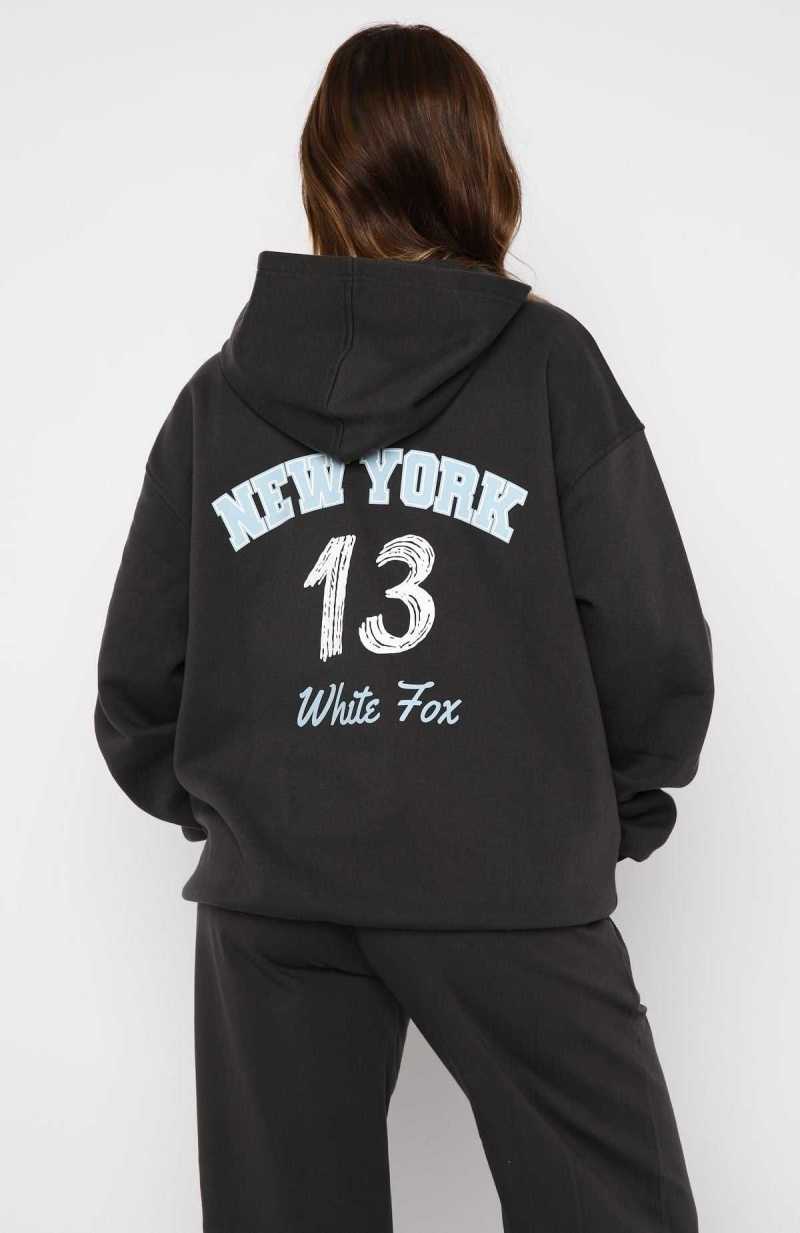White Fox Team New York Oversized Hoodie Charcoal | GSLRXT-527