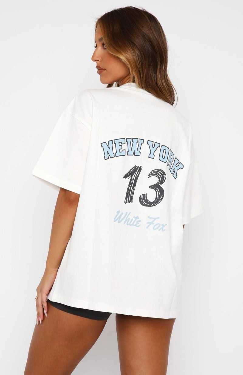 White Fox Team New York Oversized Tee White | EMHCXO-549