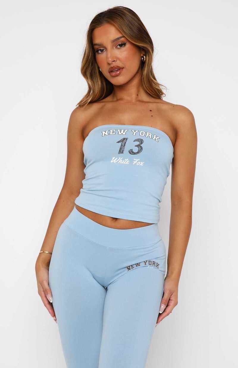 White Fox Team New York Strapless Top Dusty Blue | SUFZKE-870