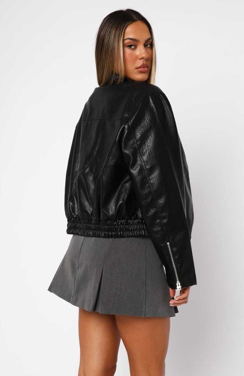 White Fox Tell Me Nothing PU Jacket Black | DGHWKX-507