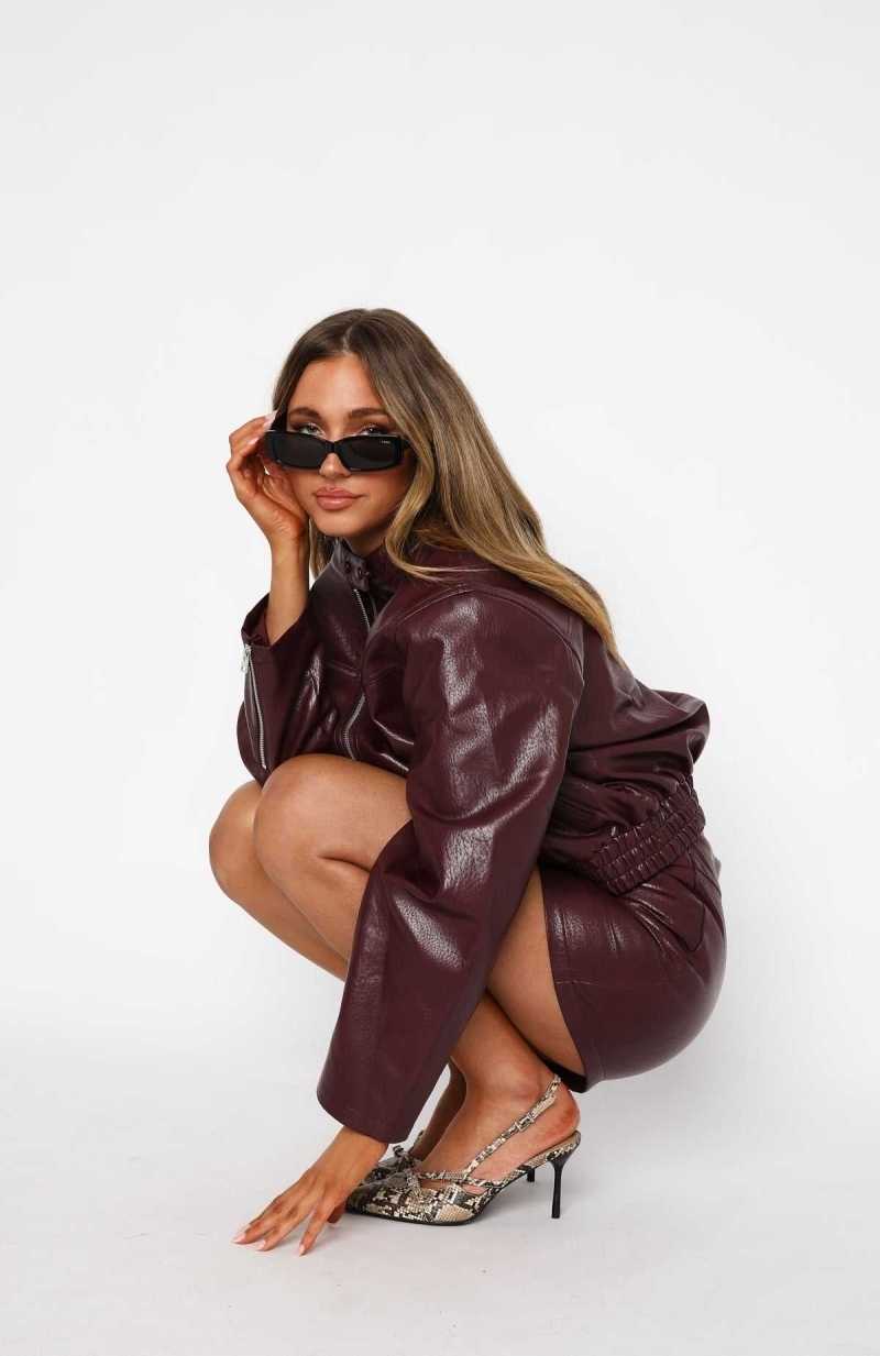 White Fox Tell Me Nothing PU Jacket Burgundy | MFTGHQ-053