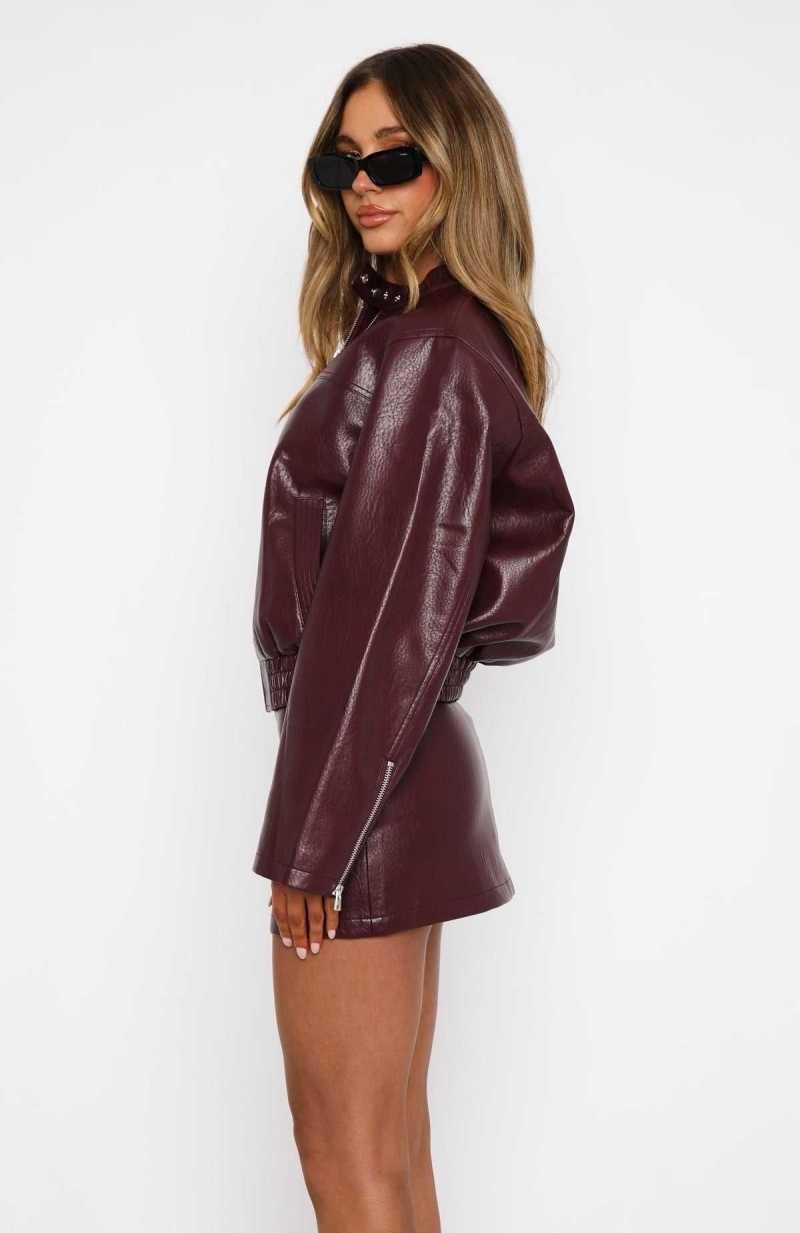 White Fox Tell Me Nothing PU Jacket Burgundy | MFTGHQ-053