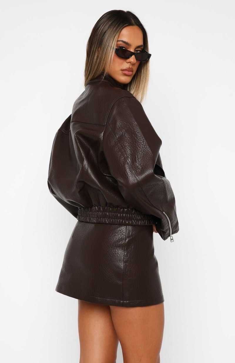 White Fox Tell Me Nothing Pu Jacket Chocolate | DALIXW-495