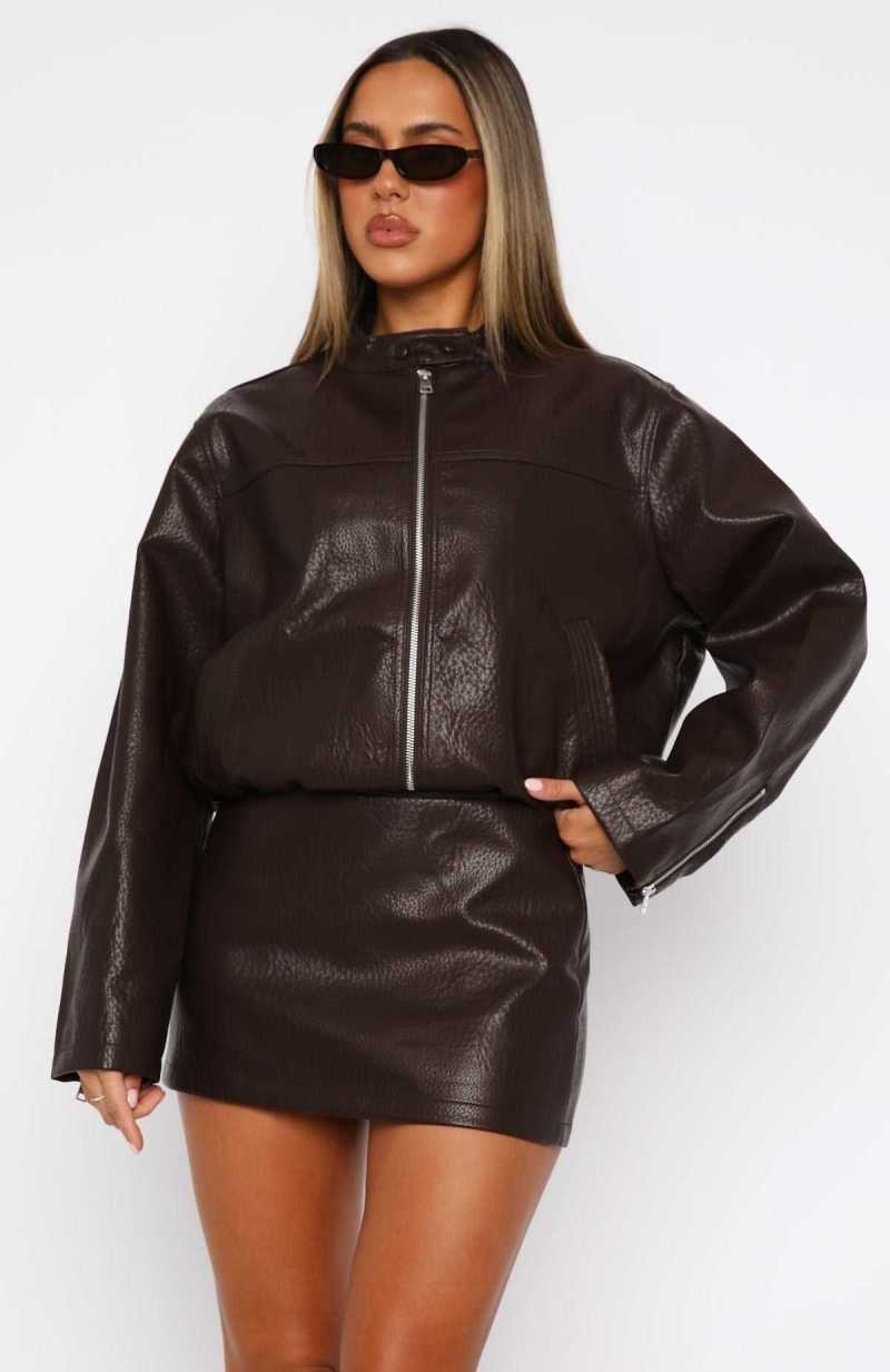 White Fox Tell Me Nothing Pu Jacket Chocolate | XBEKRO-961