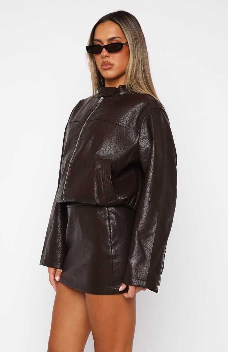 White Fox Tell Me Nothing Pu Jacket Chocolate | XBEKRO-961