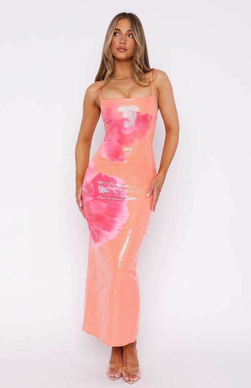 White Fox Telling Me Lies Maxi Dress Tangerine Blossom | ZTGKQS-329
