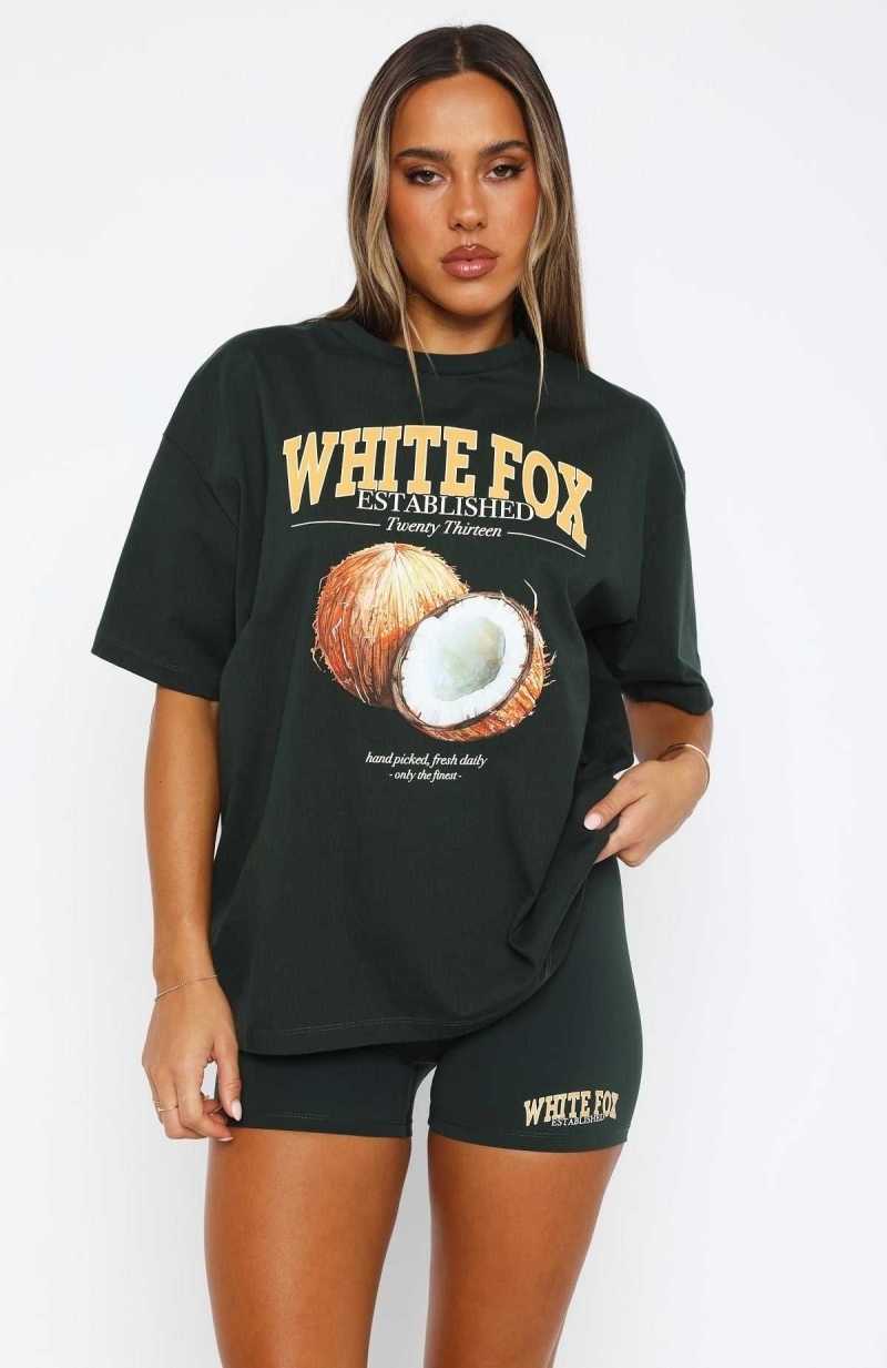 White Fox That Island Time Oversized Tee Dark Green | LVZYXQ-375