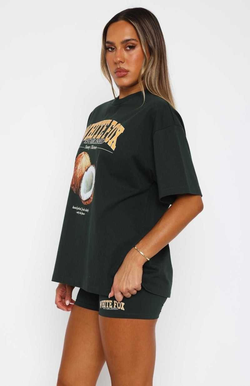 White Fox That Island Time Oversized Tee Dark Green | LVZYXQ-375