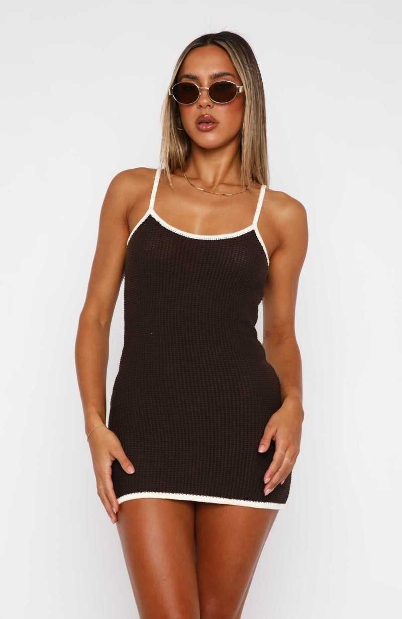 White Fox That Kind Of Women Crochet Mini Dress Chocolate | SVMUPX-109