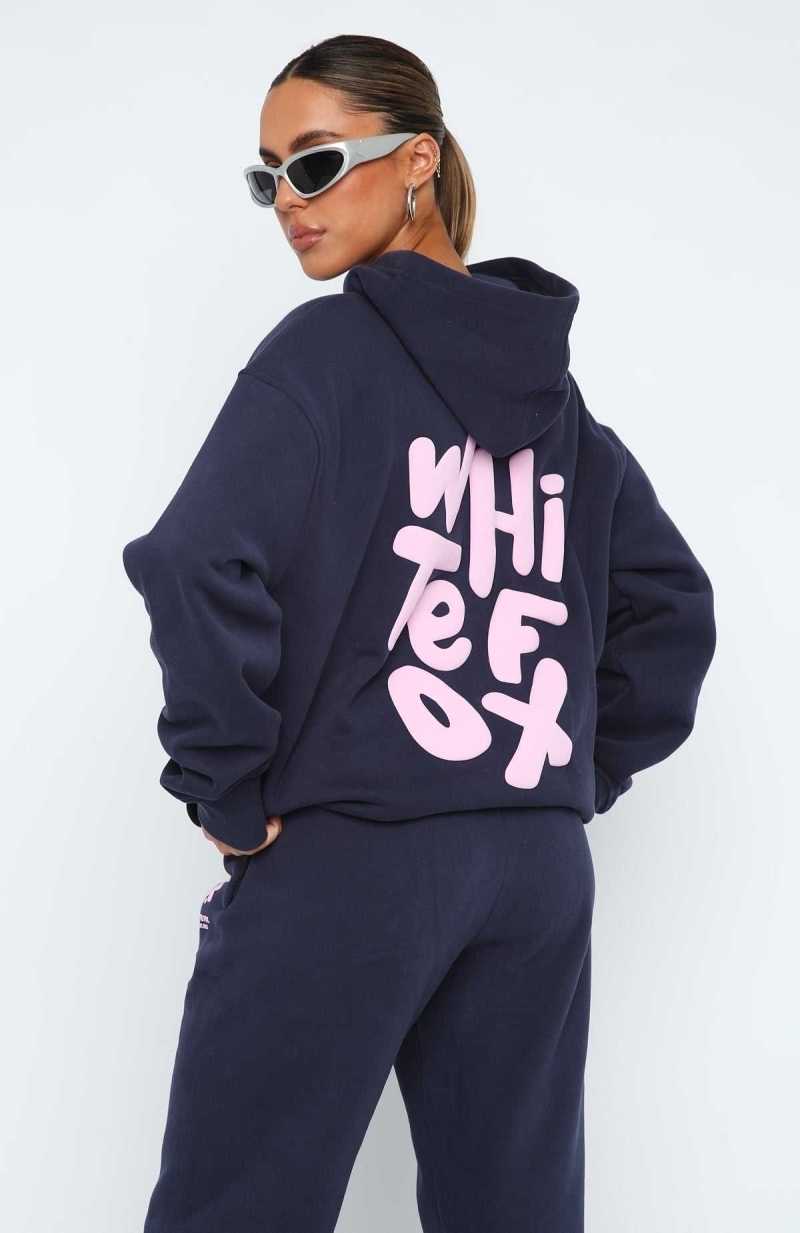 White Fox The New Standard Oversized Hoodie Navy | TKEDAW-852