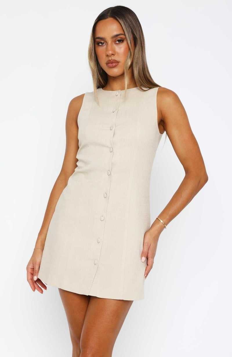 White Fox They Don't Know Me Mini Dress Oat | KEQGDO-406