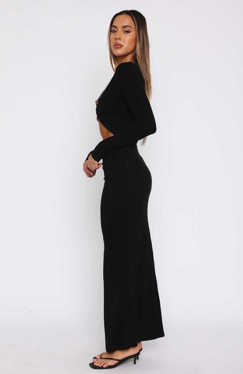 White Fox Thinking Clearly Long Sleeve Maxi Dress Black | UAKHTM-276