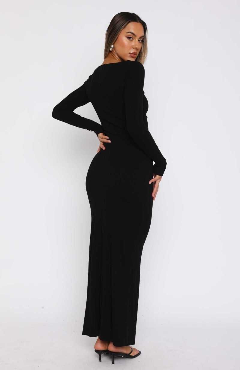 White Fox Thinking Clearly Long Sleeve Maxi Dress Black | UAKHTM-276