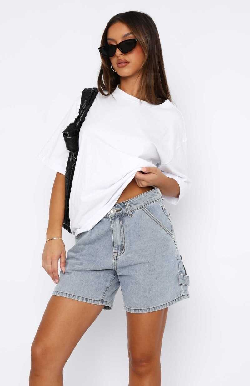 White Fox Time Well Spent Denim Shorts Light Blue | PGWFXT-709