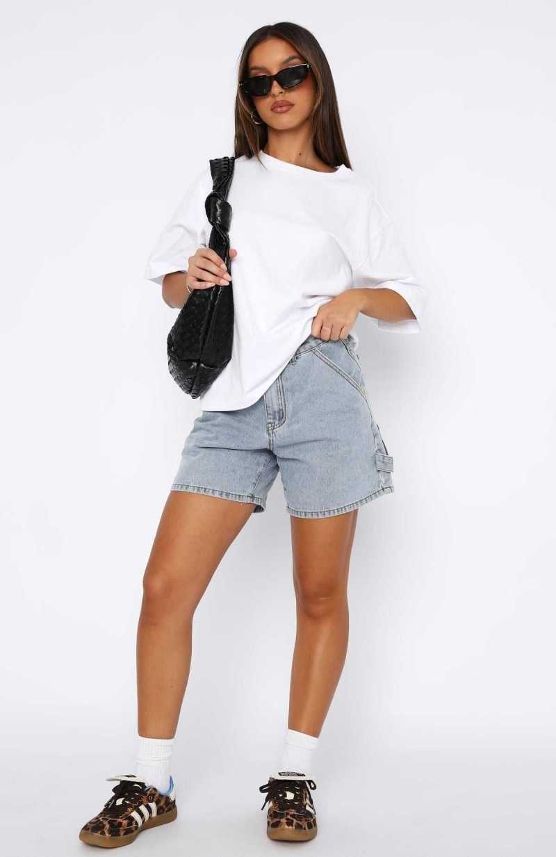 White Fox Time Well Spent Denim Shorts Light Blue | JUHMLI-056