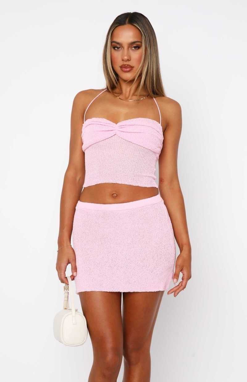 White Fox Too Busy To Care Halter Top Bubblegum | NFIEXR-549