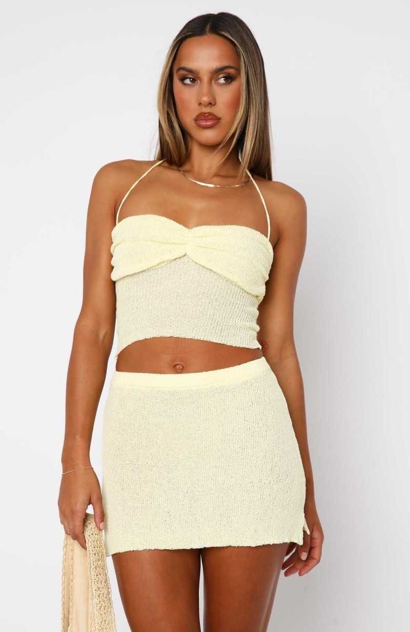 White Fox Too Busy To Care Halter Top Lemon | ABTFGD-240