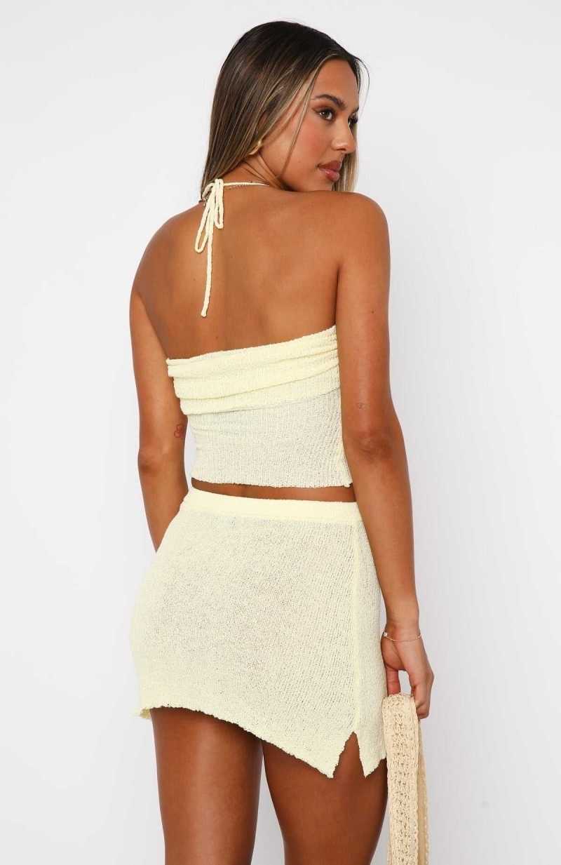 White Fox Too Busy To Care Halter Top Lemon | UZKAGT-865