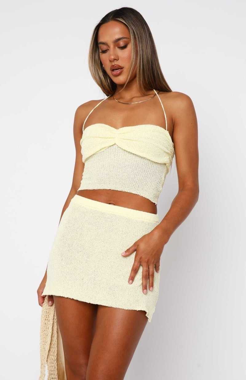 White Fox Too Busy To Care Mini Skirt Lemon | EGTRHO-952