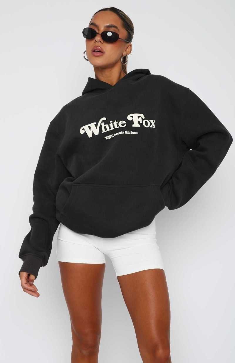 White Fox Twin Flame Oversized Hoodie Charcoal | MGHKNU-391