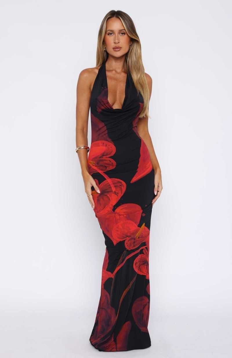 White Fox Vacation Time Maxi Dress Red Leaf | SOPGMD-672