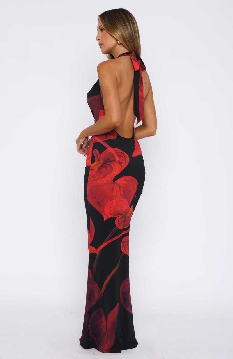 White Fox Vacation Time Maxi Dress Red Leaf | SOPGMD-672