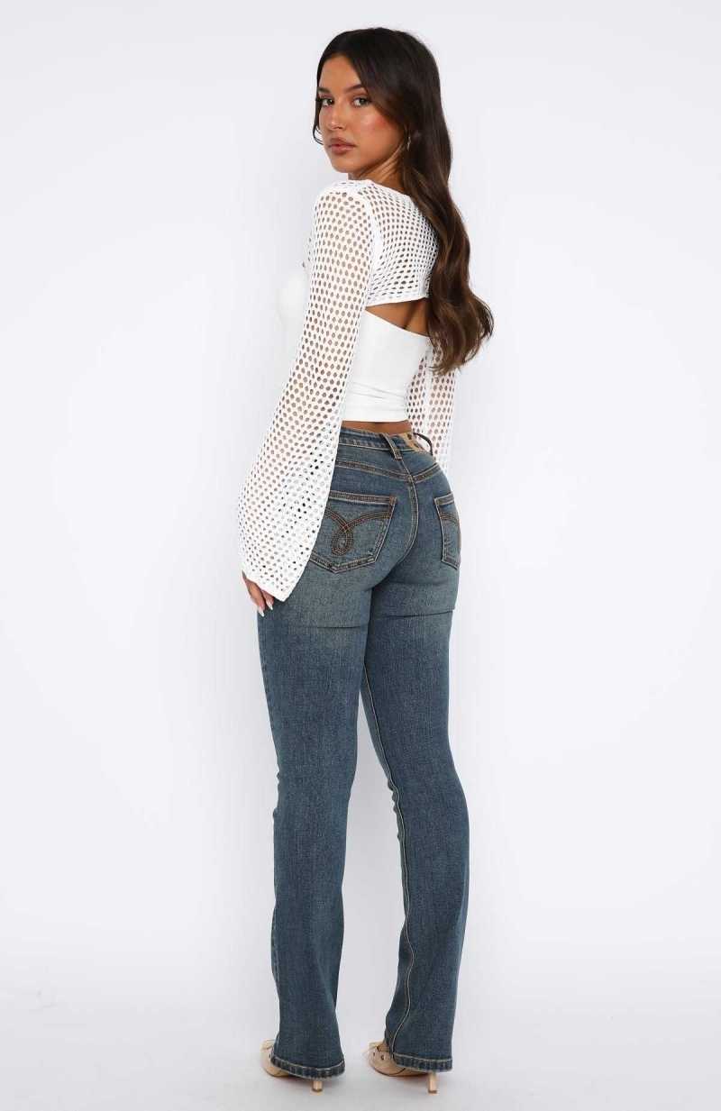 White Fox Wait For No One Low Rise Bootleg Jeans Mid Vintage Blue | URYICH-213