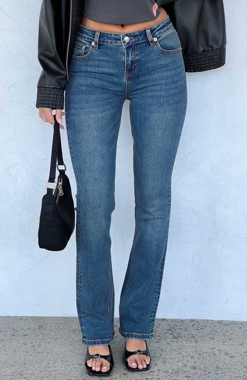 White Fox Wait For No One Low Rise Bootleg Jeans Mid Vintage Blue | URYICH-213